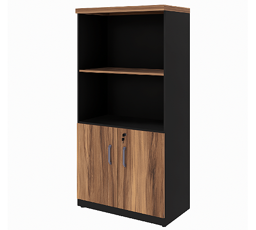 Armário Alto Misto Nicho + 2 Portas c/ Prateleiras (1 fixa/2 reguláveis) Nogal/Preto 800x450x1615mm (Larg/Prof/Alt)