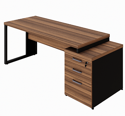 Mesa Diretor Reta Quadro c/ Gaveteiro Pedestal 2+1 Gavetas Tampo 40mm Encabeçado Nogal/Pret