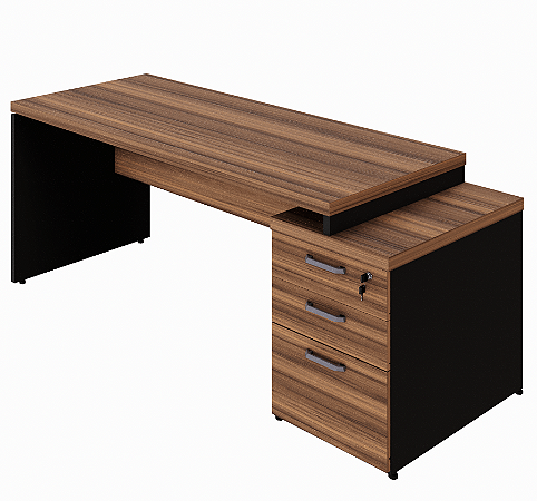 Mesa Diretor Reta MDP c/ Gaveteiro Pedestal 2+1 Gavetas Tampo 40mm Encabeçado Nogal/Pret