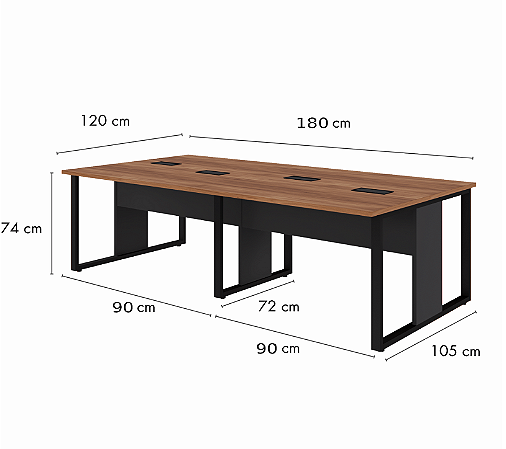 Estação de Trabalho 4 Posições 1,80m x 1,20m Tampo 25mm c/ Caixa de tomada ABS Base Quadro em Aço