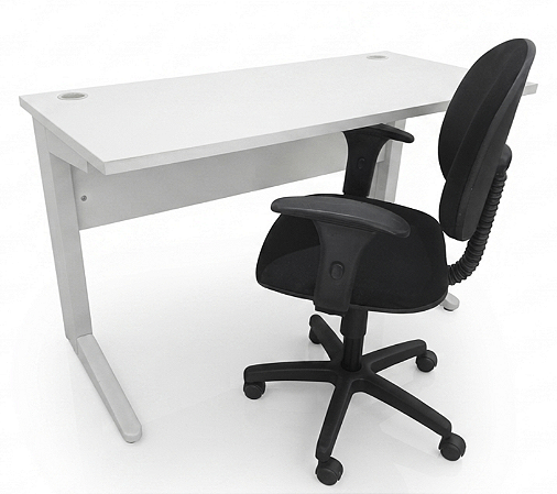 Kit Empredendor Mesa Usada Tampo 25mm Branco 1,20m x 0,60m Base em Aço + Cadeira Executiva Usada c/ Apoio de Braço