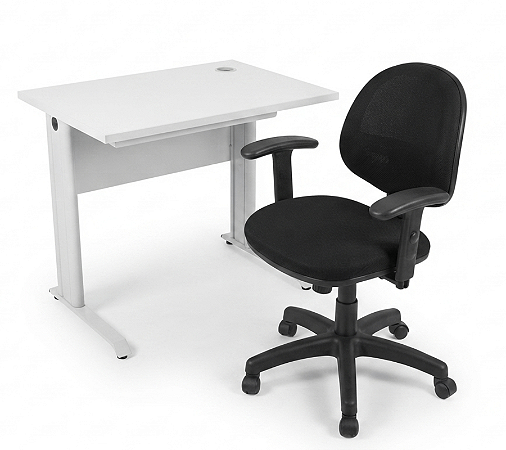 Kit Home Office Cadeira Executiva Usada + Mesa de Escritório Usada Tampo 25mm 0,80m x 0,60m Cinza Cristal
