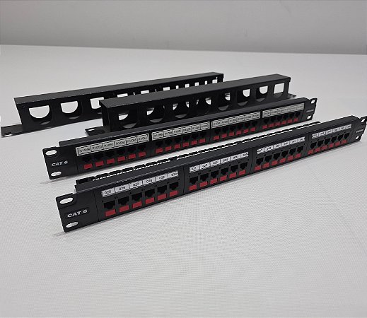 Kit c/ 2 und. Patch Panel 24 Portas Furukawa Cat6 Usado c/ guia + Organizador Cabo