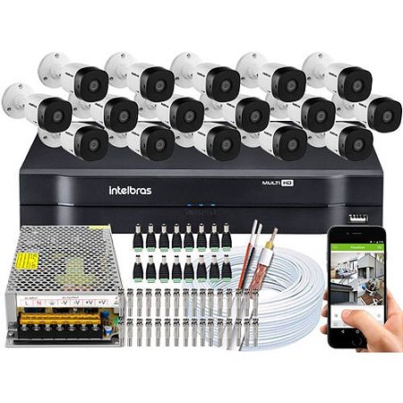 Kit 16 Câmeras 1010b 1m Multi Hd Dvr Intelbras 1116 5x1 Sem Hd