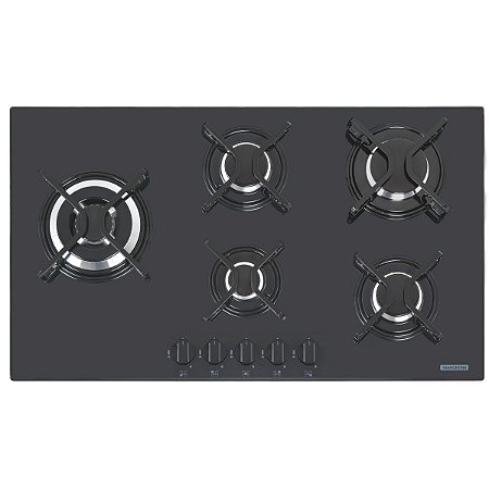 Cooktop a Gás Tramontina Penta Side Plus em Vidro Temperado Preto com Trempes em Aço Carbono e Acendimento superautomático 5 Queimadores - 94709301