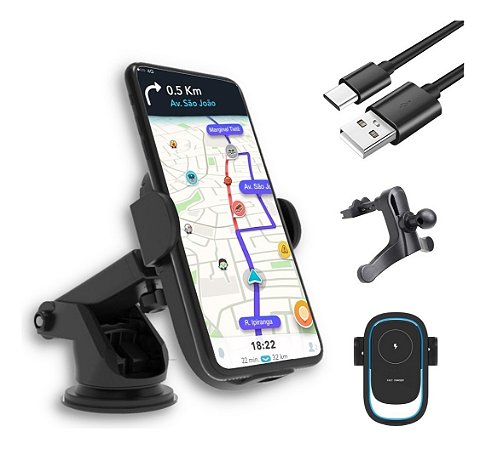 Suporte Carregador Celular 15w Por Indução Sem Fio Wireless Para Carro Automóvel