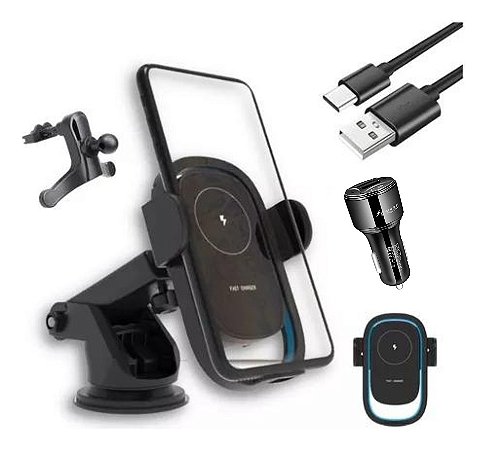 Suporte Carregador De Celular Para Carro Sem Fio Wireless Com Carregador USB QC 3.0