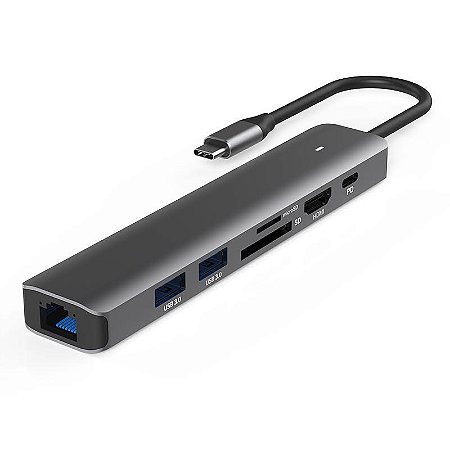 Hub Adaptador Usb-c Usb Hdmi 4k 60hz Cartão Sd Micro Sd 7 Em 1