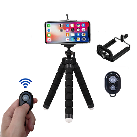 Mini Tripé + Suporte Para Celular 360º + Controle Bluetooth