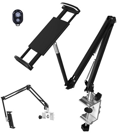 Suporte De Mesa Articulado Para Tablet e Celular + Controle Bluetooth