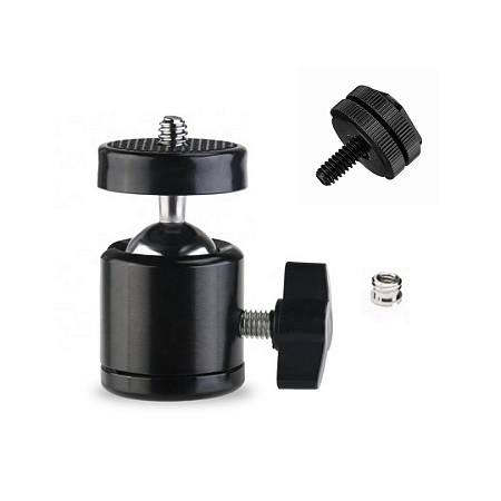 Kit Adaptador Ball Head Cabeça Tripé + 1/4 Sapata Dslr Flash Hot Shoe