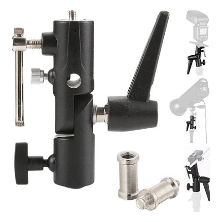 Suporte Articulado H Universal de Metal Para Sombrinha Câmera Flash Tripé 1/4 3/8