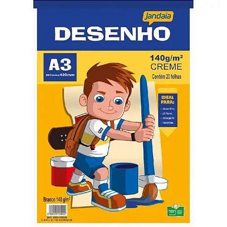 Bloco Desenho A3 140g- Creme 20 Folhas - Jandaia