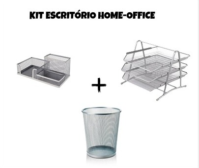 Kit Aramado Porta Canetas + Prateleiras + Cestinho Prata