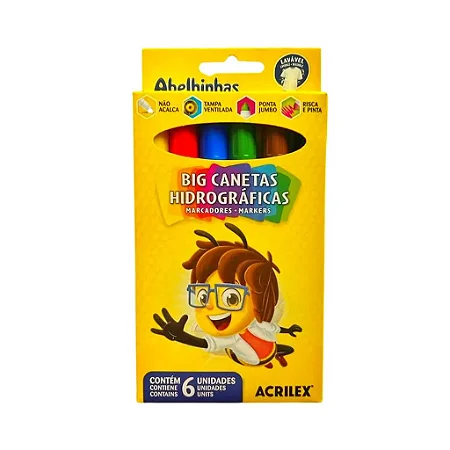 Canetinha JUMBO, 6 cores - Acrilex