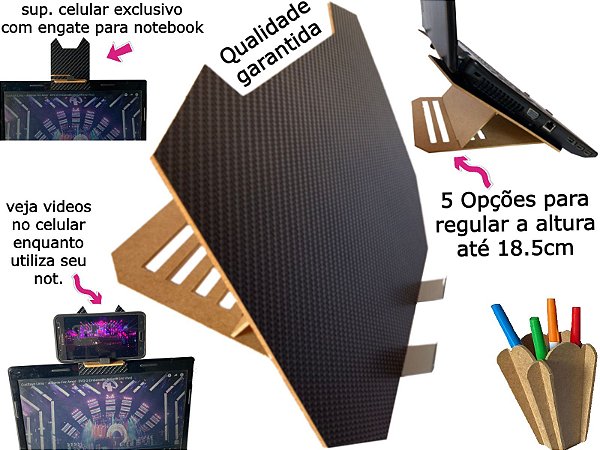 Suporte notebook + suporte Celular + porta Canetas