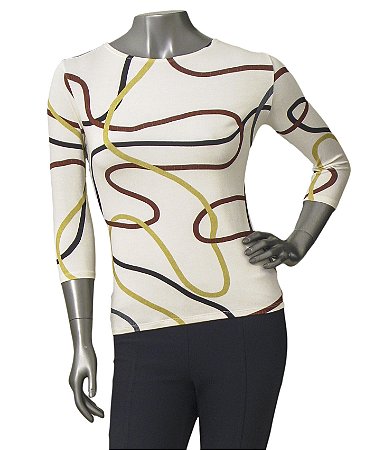 BLUSA ESTAMPADA COM MANGAS 3/4 LINHAS