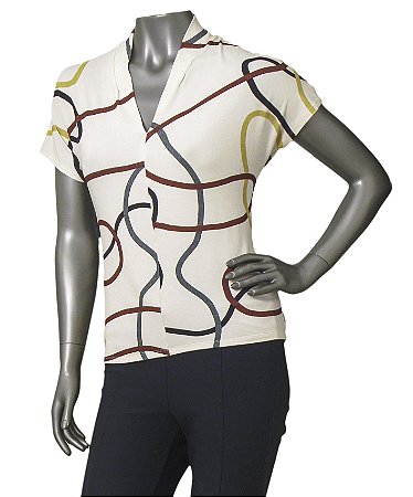 BLUSA AGNES ESTAMPADA LINHAS DECOTE EM V