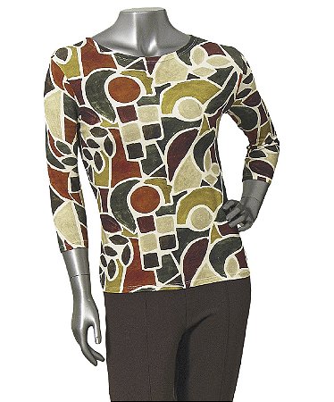 BLUSA MANGAS 3/4 ESTAMPA ABSTRATA