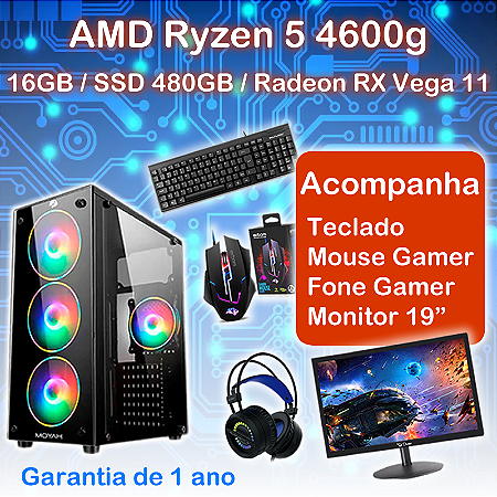 Pc Gamer Ryzen 5 5600g, 16gb, Ssd 480gb, Monitor, Kit Gamer 