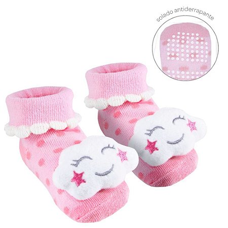 MEIA ANTIDERRAPANTE COM CHOCALHO NUVEM | BUBA (6M-12M)