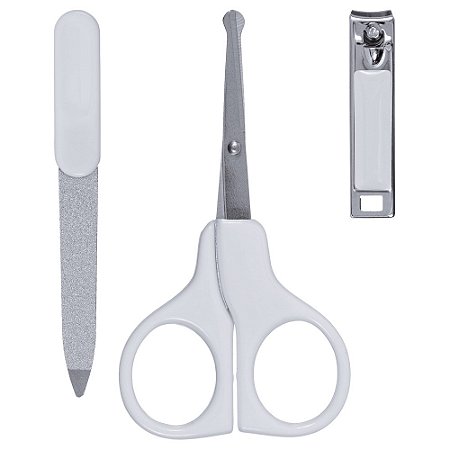 KIT MANICURE COM TESOURA, CORTADOR DE UNHA E LIXA BRANCO | BUBA