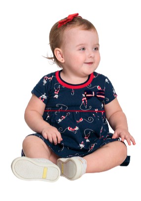 VESTIDO BEBÊ MENINA ESTAMPADO MARINHO | ALAKAZOO (3M / 9M)