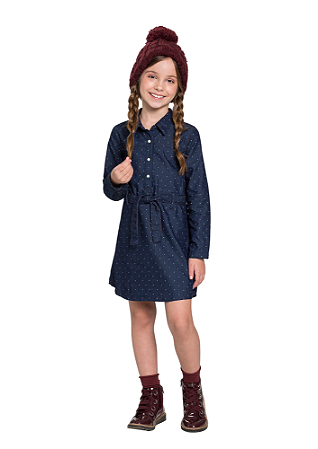 CHEMISE INFANTIL MENINA JEANS COM ELASTANO | ALAKAZOO (4 A 6 ANOS)