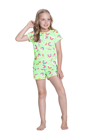 PIJAMA INFANTIL MENINA ESTAMPADO VERDE | ALAKAZOO (4 ANOS)