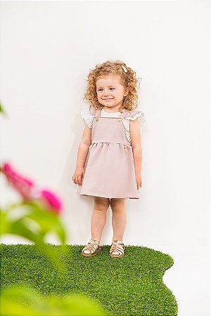 JARDINEIRA BEBÊ MENINA SATIN COTTON NUDE | POKOTINHA (6M / 1 ANO)