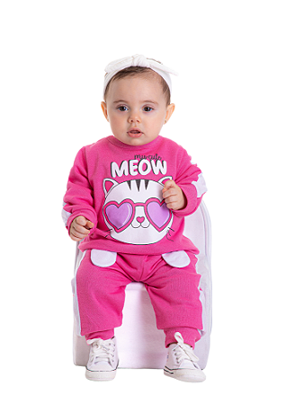 CONJUNTO BEBÊ MENINA MOLETOM GATINHA | PIMENTINHA (3M A 9M)