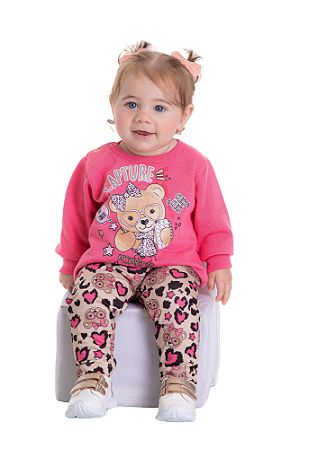 CONJUNTO BEBÊ MENINA MOLETOM URSINHA | PIMENTINHA (3M A 9M)