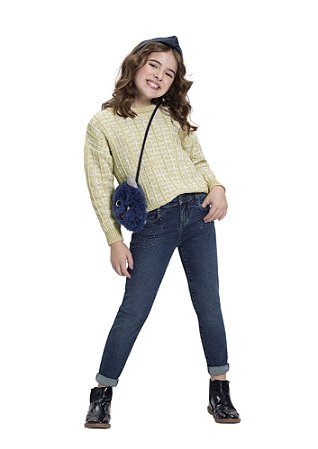 BLUSÃO INFANTIL MENINA EM TRICÔ BICOLOR | ALAKAZOO (4 A 16 ANOS)