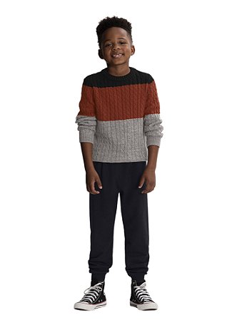 BLUSÃO INFANTIL MENINO EM TRICÔ COM LISTRAS  | ALAKAZOO (4 A 16 ANOS)