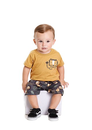 CONJUNTO BEBÊ MENINO BLUSA E SHORTS ESTAMPADO | PIMENTINHA (3M A 9M)