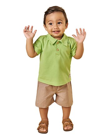 CONJUNTO BEBÊ MENINO CAMISETA POLO E BERMUDA | POKOTINHA (3M A 1 ANO)