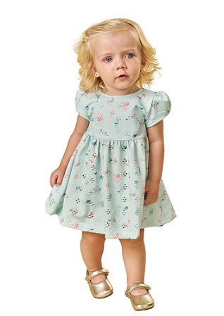 CONJUNTO BEBÊ MENINA VESTIDO E SHORTS EM LAISE | POKOTINHA (6M A 1 ANO)