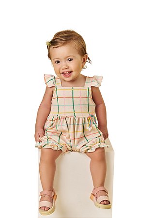 MACAQUINHO BEBÊ MENINA XADREZ COLORIDO | POKOTINHA (3M A 1 ANO)