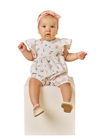 MACAQUINHO BEBÊ MENINA EM LAISE BRANCO | POKOTINHA (3M A 1 ANO)