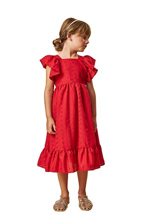 VESTIDO INFANTIL MIDI MENINA VERMELHO | POKOTINHA (6 A 10 ANOS)