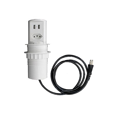 Torre Mini Totem Manual Pop 01 Tomada 10A + 02 USB Branco Dutotec