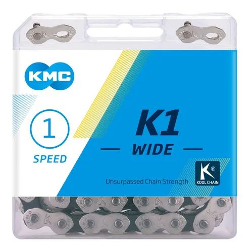Corrente KMC Kool Chain K1 Grossa 1/2 x 1/8 112 Elos cromada e preto