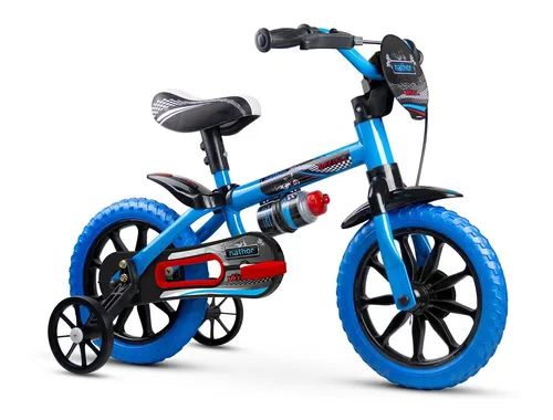 Bicicleta Nathor Veloz 12" com rodinhas azul e preta