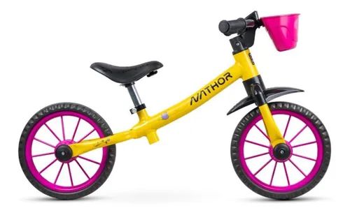 Bicicleta de Equilíbrio Nathor 12" amarela e rosa