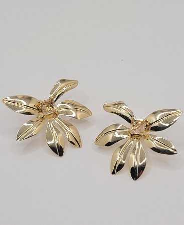 Brinco flor com pedra