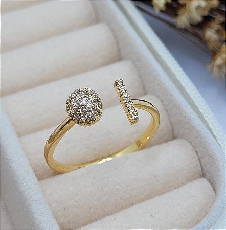 Anel bola cravejado ajustável