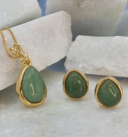 Conjunto gota quartzo verde