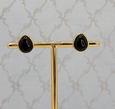 Brinco gota pedra onix