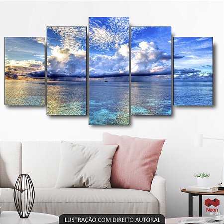 QUADRO DECORATIVO PRAIA COM NUVENS