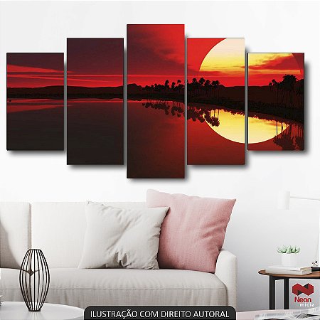 QUADRO DECORATIVO POR DO SOL REFLEXO NO RIO